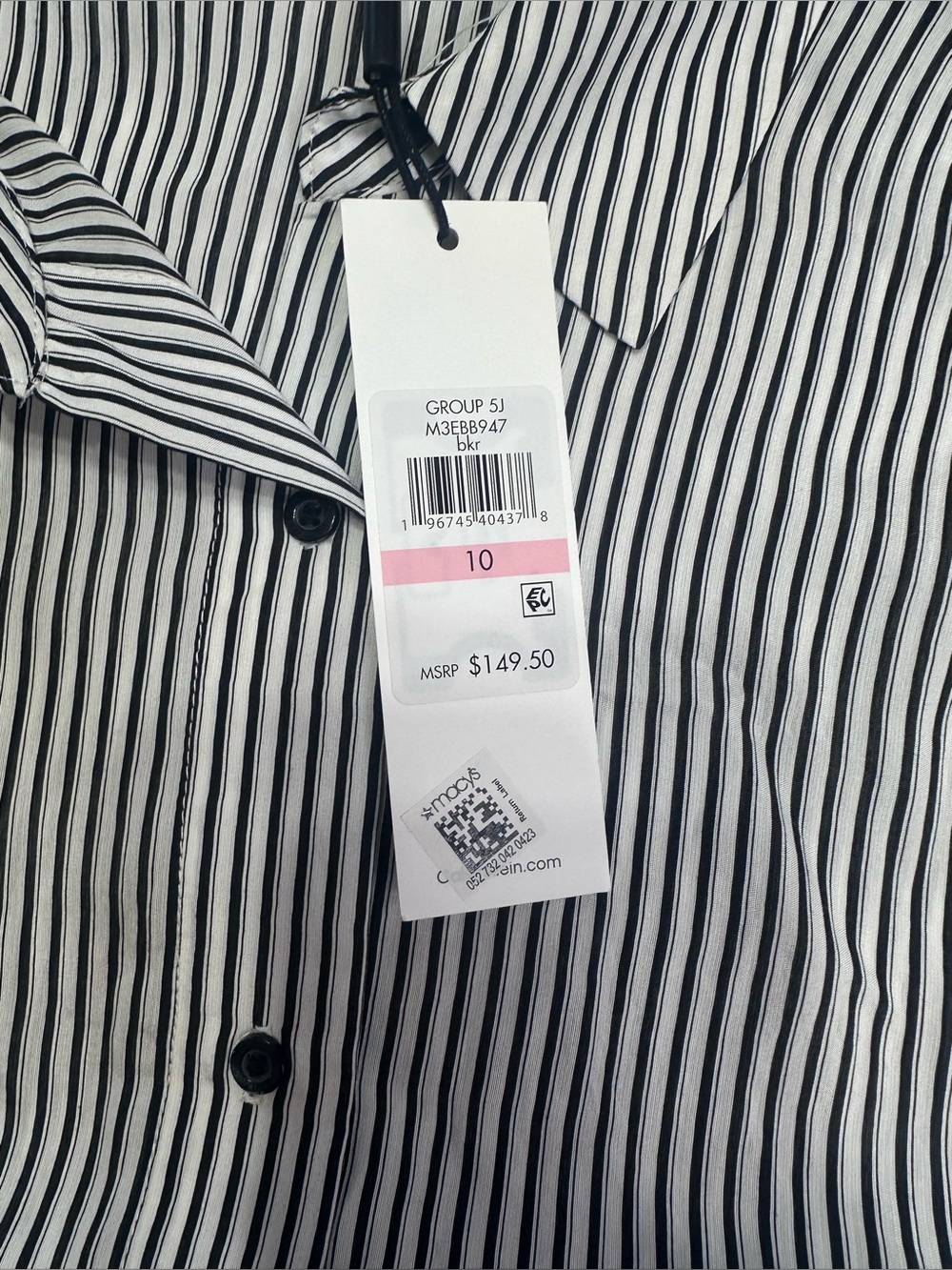Calvin Klein NWT Women’s Size 10 Black White Stripe Belted Maxi Collared Dress - Picture 8 of 12